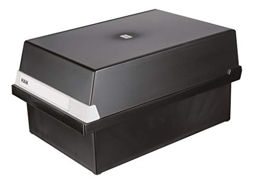 Han 955 - Fichero para tarjetas (capacidad máxima de 1300 tarjetas, poliestireno, tamaño A5, 235 x 190 x 360 mm), color negro