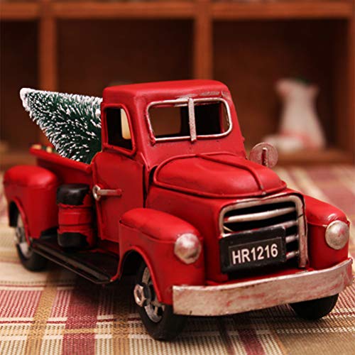 Haplws Nostalgia Coche de hojalata Rojo rústico camioneta Modelo Coche decoración navideña Haplws Nostalgia Coche de hojalata Rojo rústico camioneta Modelo Coche decoración navideña