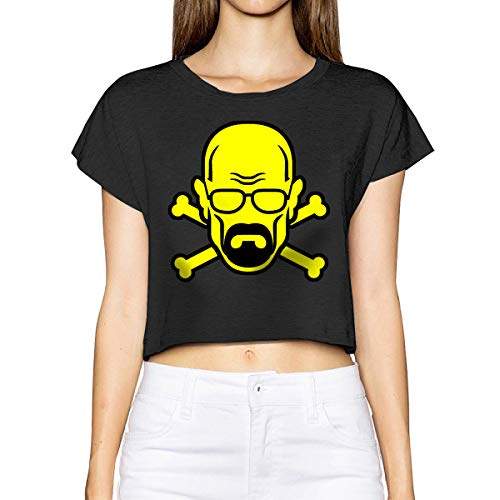 Heisenberg Women Short Sleeve Leak Navel Tshirt tee Summer(Large,Black)