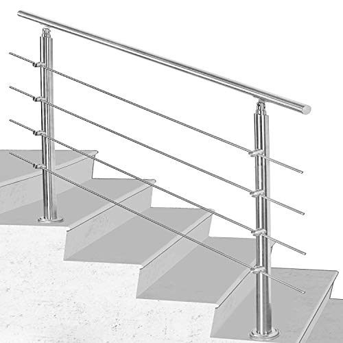 Hengda Pasamanos escalera acero inox 80 * 4.2 * 106.5cm,4 barras,barandilla con kit de instalación,para Exteriores Ático Barandas para Ancianos y niños
