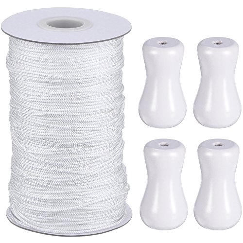 Hestya Rollo de cordón trenzado para tiradores de persianas venecianas de aluminio, jardinería o manualidades, de 1,8 mm y 50 m de largo, con 4 colgantes de madera blanca, blanco Hestya Rollo de cordón trenzado para tiradores de persianas venecianas de aluminio, jardinería o manualidades, de 1,8 mm y 50 m de largo, con 4 colgantes de madera blanca, blanco