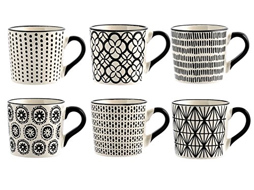 H&H H & H vhera Juego 6 Tazas Té, Stoneware, Blanco/Negro, 220 ml H&H H & H vhera Juego 6 Tazas Té, Stoneware, Blanco/Negro, 220 ml
