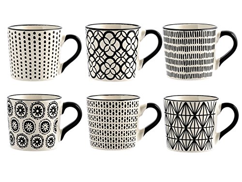 H&H H & H vhera Juego 6 Tazas Té, Stoneware, Blanco/Negro, 220 ml