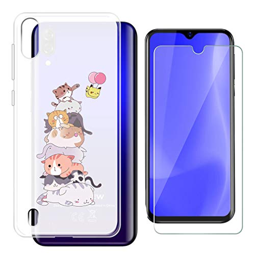 HHUAN Funda para Blackview A60 Semi-Transparente Cover Suave Silicone Gato Pikachu Caso TPU Case Carcasa + Cristal Templado Protector de Pantalla para Blackview A60 (6.1")