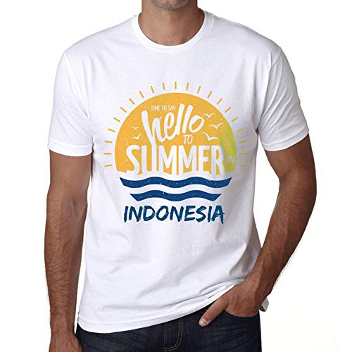 Hombre Camiseta Vintage T-Shirt Gráfico Time To Say Hello To Summer In Indonesia Blanco