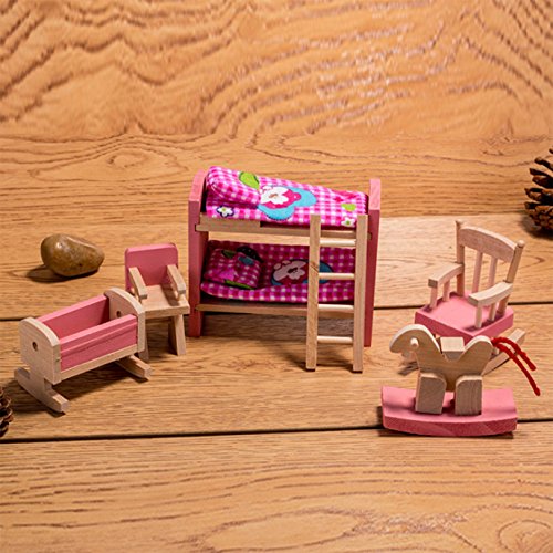 HorBous Conjunto Mueble De Madera para Casa De Munecas Juguete Ninos Mueble Casa de Muñecas Baño Sala Habitación Cocina (Dormitorio Infantil) HorBous Conjunto Mueble De Madera para Casa De Munecas Juguete Ninos Mueble Casa de Muñecas Baño Sala Habitación Cocina (Dormitorio Infantil)