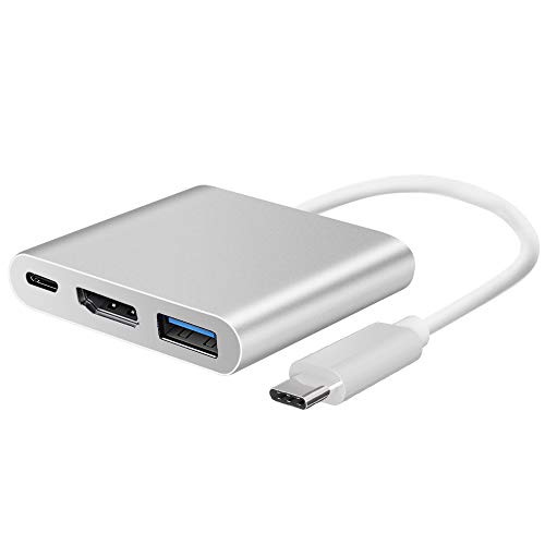 HuiHeng Adaptador USB C a HDMI, Adaptador Multipuerto Tipo C a 4K HDMI 3 en 1 USB C Hub, Convertidor USB C a HDMI Con USB 3.0 y de Carga PD Tipo C para MacBook, Chromebook Pixel, Matebook