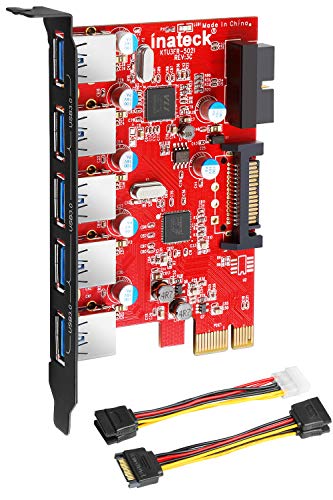 Inateck PCI-E para USB 3.0 de 5 puertos de tarjeta PCI Express y 15-pin conector de alimentación, Mini PCI-E adaptador del USB 3.0 Controller Hub, con USB 3.0 interno de 20 pines - Expandir otros dos puertos USB 3.0 - [A Incluir con 4 pines para 2x15pin C