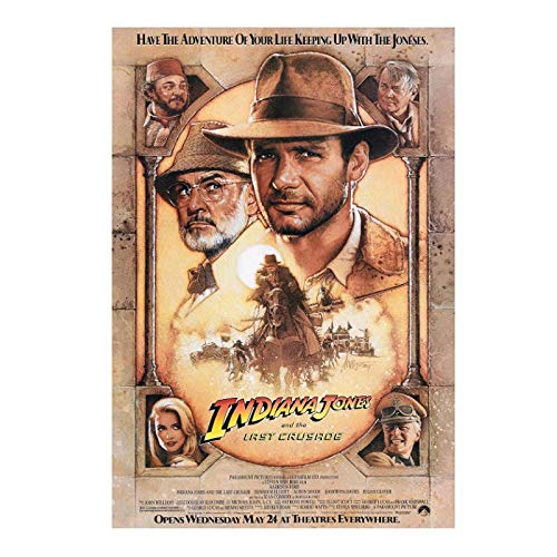 Indiana Jones and The Last Crusade (1989) Posters e impresiones Póster de película Imágenes artísticas Decoración Sala de estar Dormitorio Lienzo -20x30 pulgadas Sin marco (50x75cm）