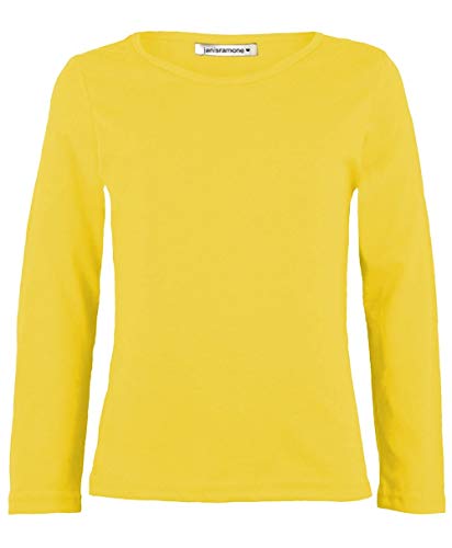 Janisramone - Camiseta básica infantil elástica en color liso, de manga larga y cuello redondo Negro amarillo 9-10 Años
