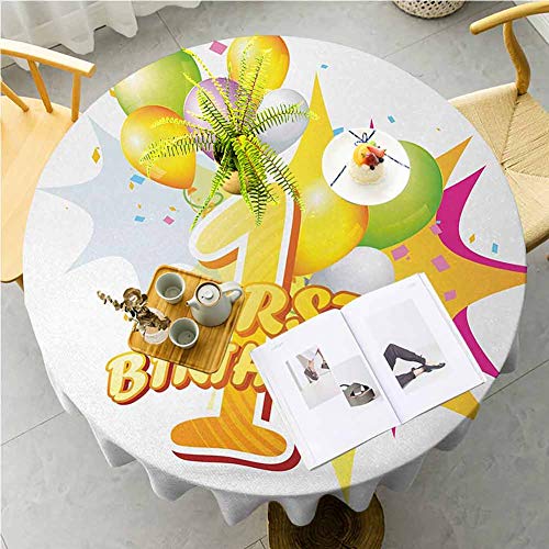 JKTOWN 1st Birthday Home Table Tablecloth for Wedding Reception Restaurant Banquet Party 63 Inch First Celebration Event Excitement for Baby with The Party Balloons Hot Pink and Yellow