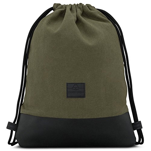 Johnny Urban Mochila de Cuerda Verde/Negro Bolsa de Cuerdas para Hombre Mujer Niños y Adolescentes - Mochilas Cordón de Gimnasio - Bolsa Deporte de Algodón y Cuero Vegano