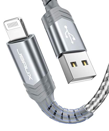 JSAUX Cable iPhone [Certificado MFi C89] 1.8M Duradero Cable de Carga iPhone Lightning USB Nylon Trenzado Compatible con iPhone 11, XS MAX XS XR,X 8/8 Plus,7/7plus,6s/6sPlus, 5s/5, iPad-Plata