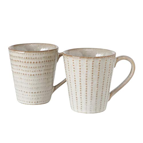 Juego de 2 tazas de porcelana con asa, estilo rústico, color crema y marrón claro, con lunares horizontales y longitudinales, 220 ml, 9 cm de alto x 8 cm de diámetro Juego de 2 tazas de porcelana con asa, estilo rústico, color crema y marrón claro, con lunares horizontales y longitudinales, 220 ml, 9 cm de alto x 8 cm de diámetro