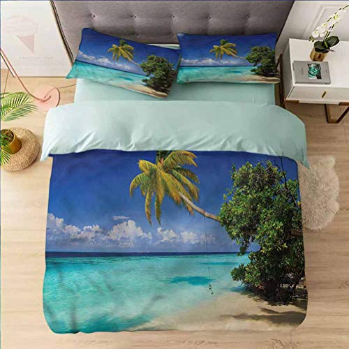 Juego de funda de edredón de 3 piezas para cama individual, trópico, playa arenosa costera, juego de funda de edredón 1 funda de edredón con 2 fundas de almohada colección de ropa de cama