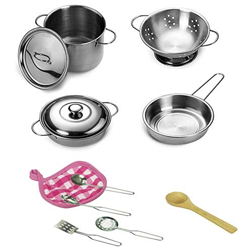 Juego de ollas y sartenes de cocina Teepao, juego de cocina para niños con acero inoxidable, utensilios de cocina, juguetes para niños Juego de ollas y sartenes de cocina Teepao, juego de cocina para niños con acero inoxidable, utensilios de cocina, juguetes para niños