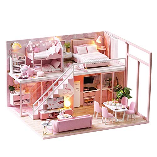 Juguete Modelo DIY Dollhouse, Kit de casa de muñecas en Miniatura, Juguete de Madera para Muebles de casa de muñecas para niños Regalo para niños, con 6 Luces LED