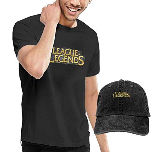 Kalinanai Camisetas, Tee's, League-of-Legends Men's Classic Camiseta con Gorro de béisbol Lavado Denim Negro