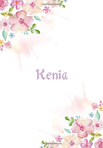 Kenia: 7x10 inches 110 Lined Pages 55 Sheet Floral Blossom Design for Woman, girl, school, college with Lettering Name,Kenia