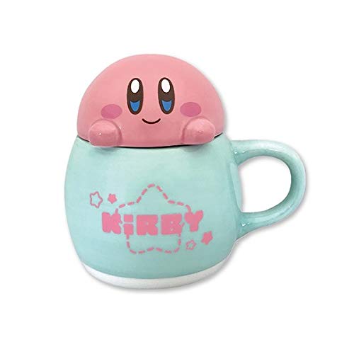 Kirby's Dream Land 14516 - Taza de cerámica con tapa, 11 x 8,3 cm, importada de Japón, color verde y rosa
