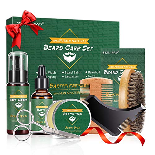 Kit Barba Cuidado para Hombres Kit Cuidado Barba Cuidado Barba Hombre Kit Barba Kit Cuidado Aceites Cuidado De Barba Kit con Champú Barba, Aceite De Barba, Bálsamo,Cepillo,Peine,Tijeras,Guía Barba