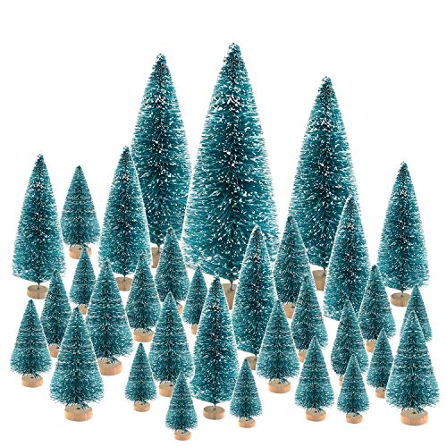 KUUQA 66Pcs Mini árboles de Navidad Cepillo de Botella Árboles Sisal Nieve Pinos Arquitectura Árboles Invierno Adornos de Nieve para Decoraciones navideñas Modelos de Diorama