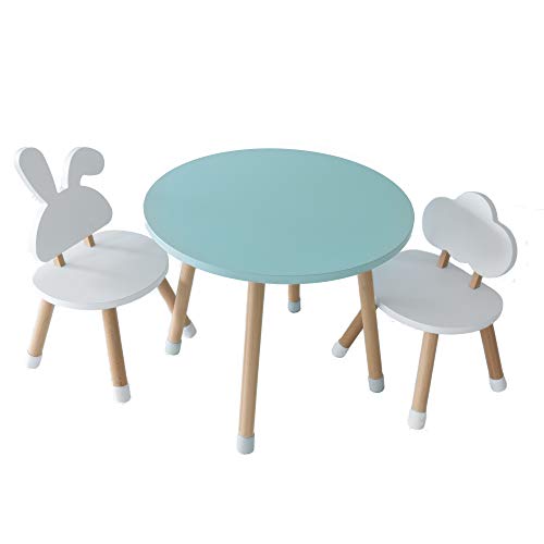 KYWAI-Juego de Mesa y Dos sillas Infantiles Muebles para niños De Madera Color Blanco Mesa pequeña Redonda Estilo nordico Escritorio Infantil Dormitorio