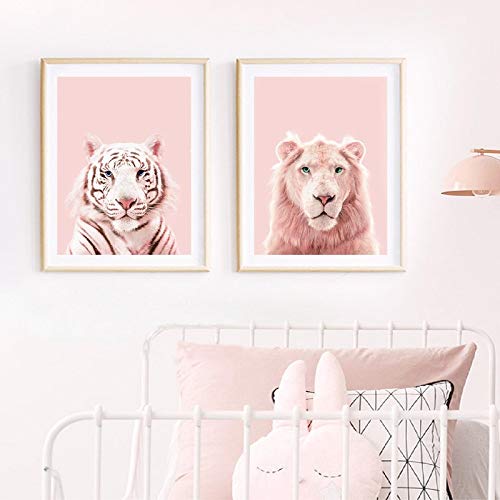 La Pantera Rosa Imprime el Cartel del Tigre del león vivero Animales Salvajes Arte de la Pared Lienzo Pintura habitación de los niños decoración de la Pared del hogar Mural 60x80x2cm sin Marco