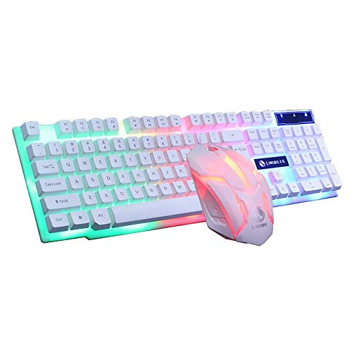 LaLa POP Colorido del USB LED Iluminado A Contraluz con Cable PC Rainbow Gaming Keyboard Mouse Set (Color : White)