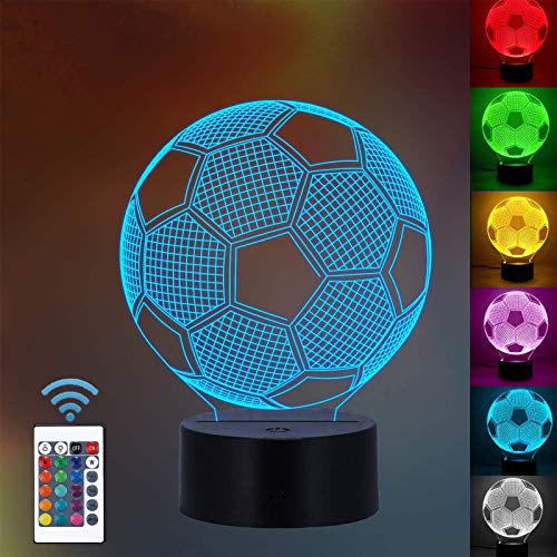Lámpara de ilusión óptica 3D Lámpara de noche LED, lámpara de mesa de escritorio de 7 colores Luces de escultura de arte LED para niños con cable USB y control remoto - Regalos perfectos (fútbol)