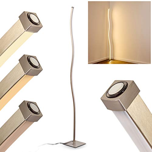 Lámpara LED de pie Soyo de metal en níquel mate - adecuada para salón - dormitorio - vestíbulo - diseño elegante - tira de luz estrecha - con regulador táctil sin niveles - 3000 K - 1300 Lumen