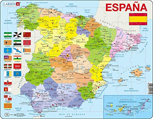 Larsen K85 Mapa político de España, edición en Español, Puzzle de Marco con 70 Piezas Larsen K85 Mapa político de España, edición en Español, Puzzle de Marco con 70 Piezas