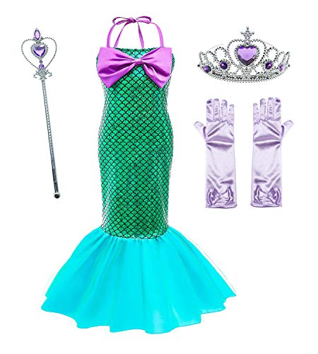 Le SSara Vestido de Fiesta de Lentejuelas de Disfraces de Princesa Ariel para Niñas con Accesorios para Niños (90（2-3 años）, D75+Pur1)
