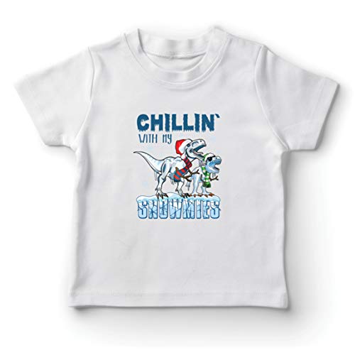 lepni.me Camiseta para Niño/Niña Chillin con My Snowmies Navidad Dinosaurios T Rex (3-4 Years Blanco Multicolor)