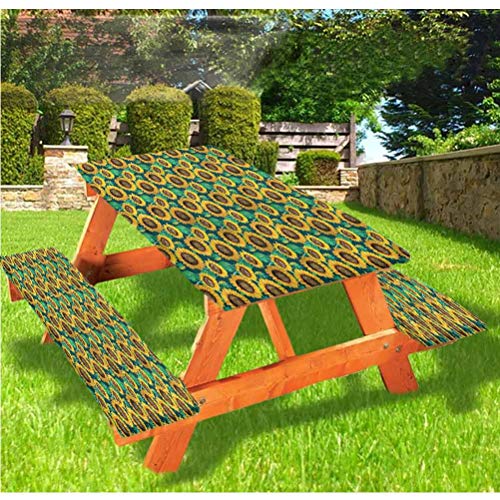 LEWIS FRANKLIN - Mantel ajustable para mesa de picnic y banco, diseño de pétalos y hojas, diseño de pétalos y hojas, mantel ajustable, 28 x 72 pulgadas, juego de 3 piezas para mesa plegable