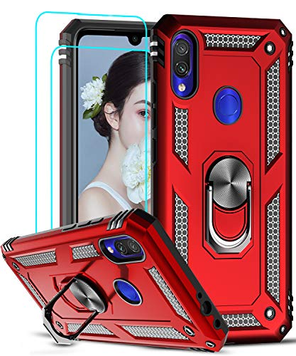 LeYi Funda XiaoMi Rdemi Note 7 Armor Carcasa con 360 Anillo iman Soporte Hard PC y Silicona TPU Bumper antigolpes Fundas Carcasas Case para movil Rdemi Note 7 con HD Protector de Pantalla,Rojo