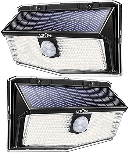 LITOM Luz Solar de Exterior Sensor de Movimiento,300 LED 3 Modos,Iluminación ángulo Ancho de 270°,IP67 Impermeable,2 Paquetes