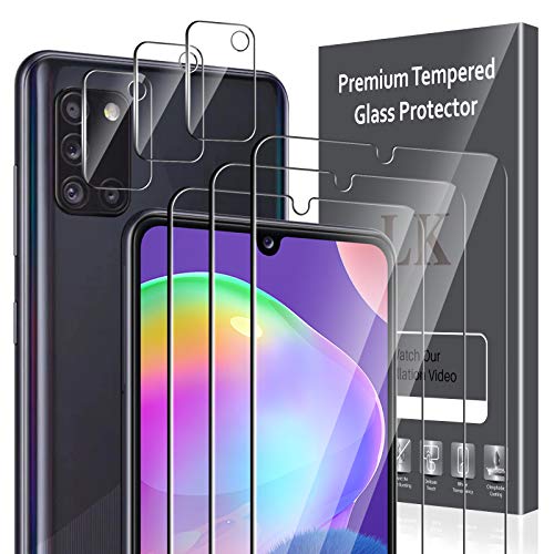 LK Compatible con Samsung Galaxy A31 Protector de Pantalla,3 Pack Cristal Templado y 3 Pack Protector de Lente de cámara, Doble protección