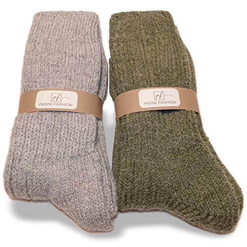 LP 2 pares - Calcetines pesados ​​de alpaca para hombre - Colección Pasini Fashion EVEREST - cálidos y cómodos, en una variedad de dos colores (EU 39-42 / UK 6-8 / US 6.5-8.5, Arena y Verde)