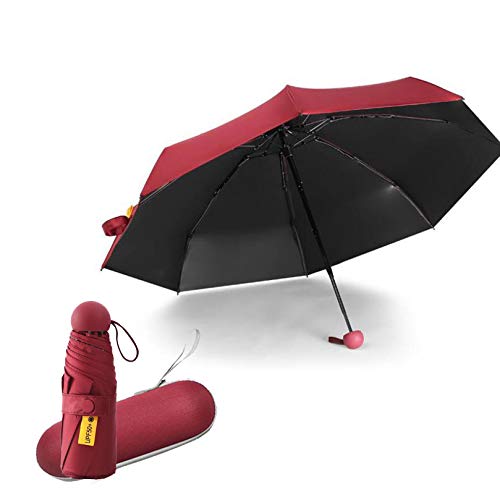LPCJ Mini Paraguas Plegable,Paraguas de Viaje pequeño Compacto Resistente al Viento y a la Lluvia,Mini Paraguas del Sol! Rojo