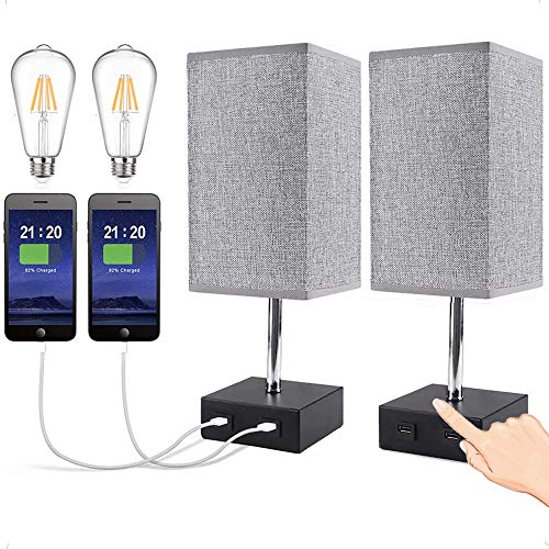 Ltteny Lámpara de mesa regulable de 3 vías con 2 puertos de carga USB 60 W equivalentes lámpara LED vintage incluida (Gris, 2 pcs) Ltteny Lámpara de mesa regulable de 3 vías con 2 puertos de carga USB 60 W equivalentes lámpara LED vintage incluida (Gris, 2 pcs)