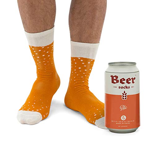 Luckies of London Calcetines divertidos para hombres, en lata de cerveza, Naranja, 41-45 EU (7-11 UK)