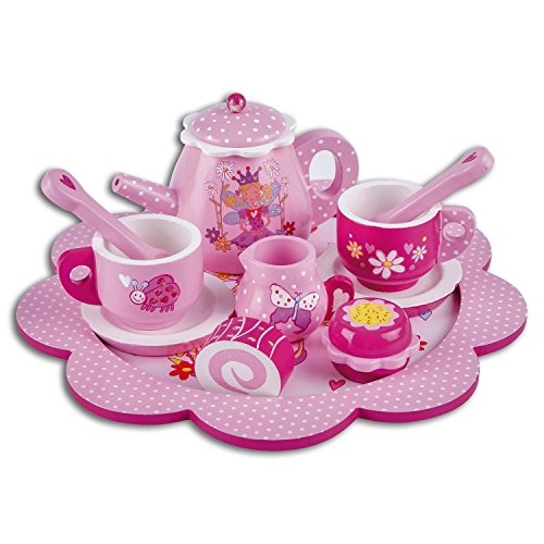 Lucy Locket – Juego de té y pastelitos de Madera de Cuento de Hadas de Lujo – Juego de té Infantil Rosa con Purpurina de 12 Piezas – Juego de té de Juguete