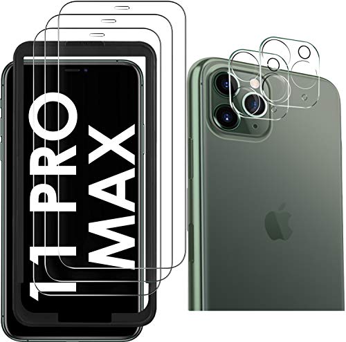 Luibor Protector Pantalla para iPhone 11 Pro MAX(3 Piezas),para iPhone 11 Pro MAX Protector de Lente de cámara (2 Piezas),Anti-Rotura Cristal Templado para iPhone 11 Pro MAX