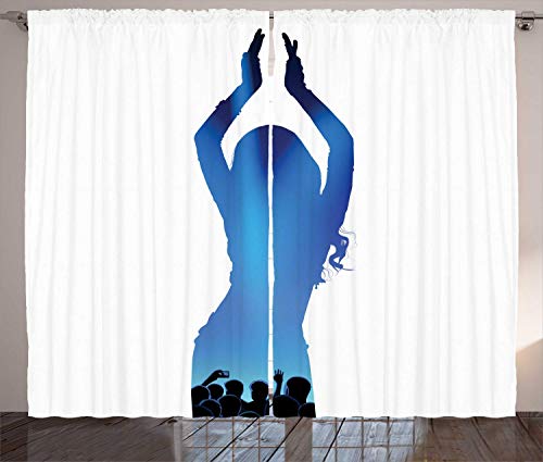 LULUZXOA Dance Curtains, Silhouette of a Woman Belly Dancing Eastern Perform Audience, Living Room Bedroom Window Drapes 2 Panel Set, Azure Blue Night Blue Deep Sky Blue,110 * 63 Inch