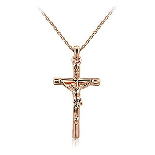 LWYNZ Necklace Women's Trendy Classic Fashion Korean Version of Popular Jewelry Rose Gold Jesus Cross Metal Pendant Necklace Choker O-Chain
