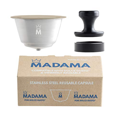 Madama - Cápsula de café Dolce Gusto recargable, reutilizable y compatible. Acero inoxidable y silicona apta para alimentos. 100 % fabricado en Italia. Paquete de una cápsula