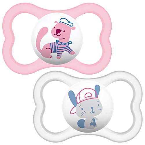 MAM - Conjunto de 2 chupetes con esterilizable estuche de viaje, blanco (blanco/rosa), 6 meses