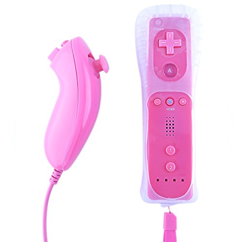 Mando Remote + Nunchuck + Funda + Correa para Nintendo Wii Color Rosa