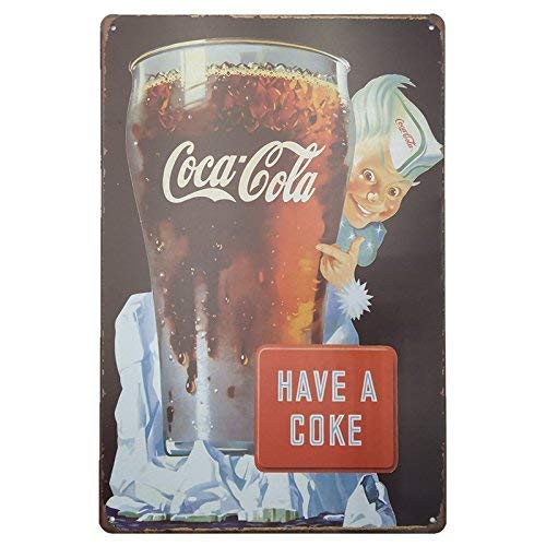 MARQUISE & LOREAN | Chapas Decorativas Metálicas Para Pared Coca Cola | Incluye Papel Burbuja Súper Protección y Cuerda Para Colgar | Carteles Decoración Vintage Cocacola | 20 x 30 cm | Coke With Ice